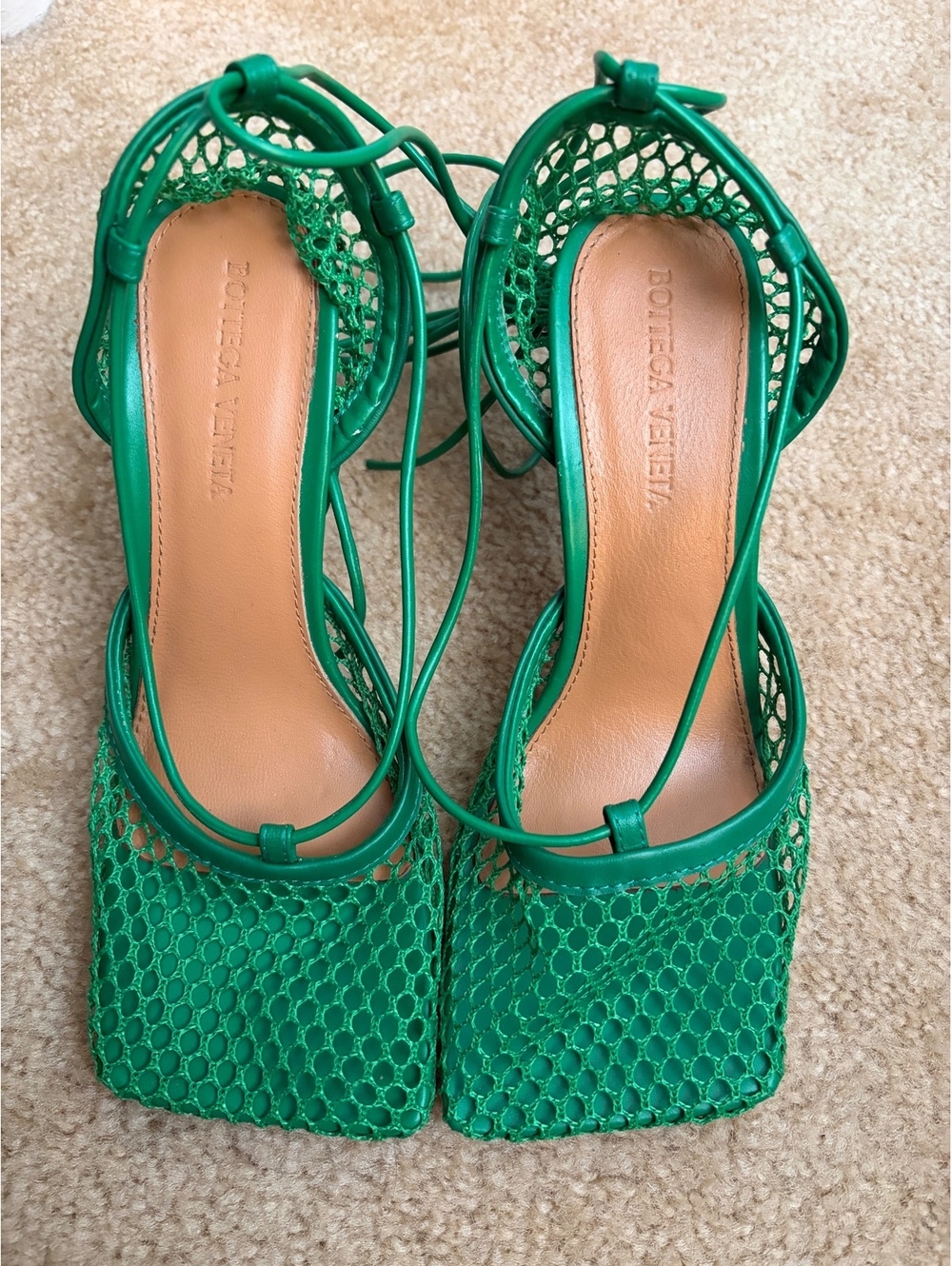Bottega Veneta Green Mesh Lace-Up Heels Size 37